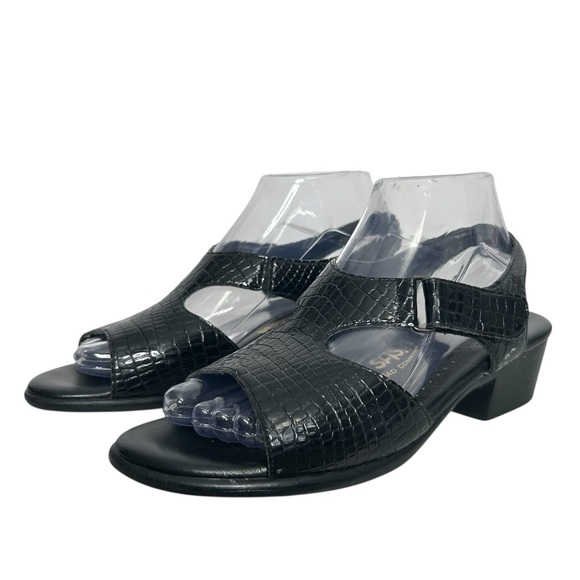 SAS Suntimer Black Croc Leather Heeled Comfort Classic Sandal Women’s Size 8N - Picture 1 of 10